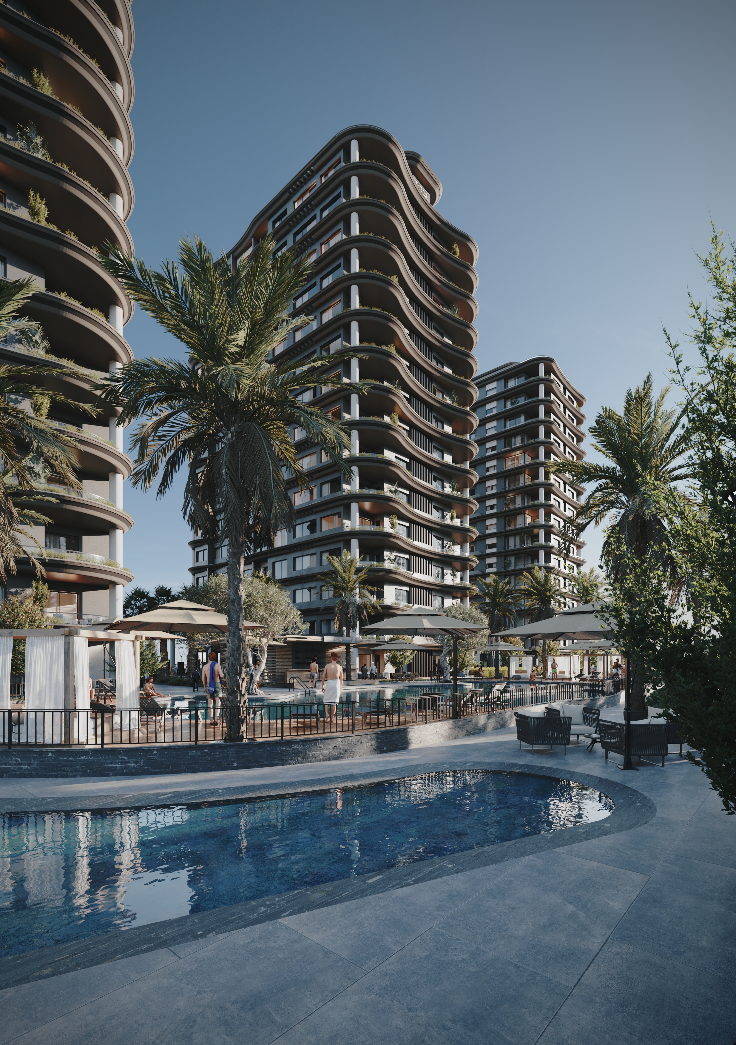 UBB Mersin Tekince Konut Kompleksi - Gündüz & Gece Aydınlatmalı Dış Cephe Görselleştirme